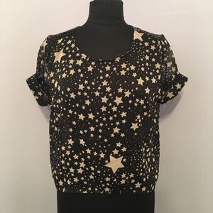 American Rag Black Star Sequin Back Blouse Sz S NWOT
